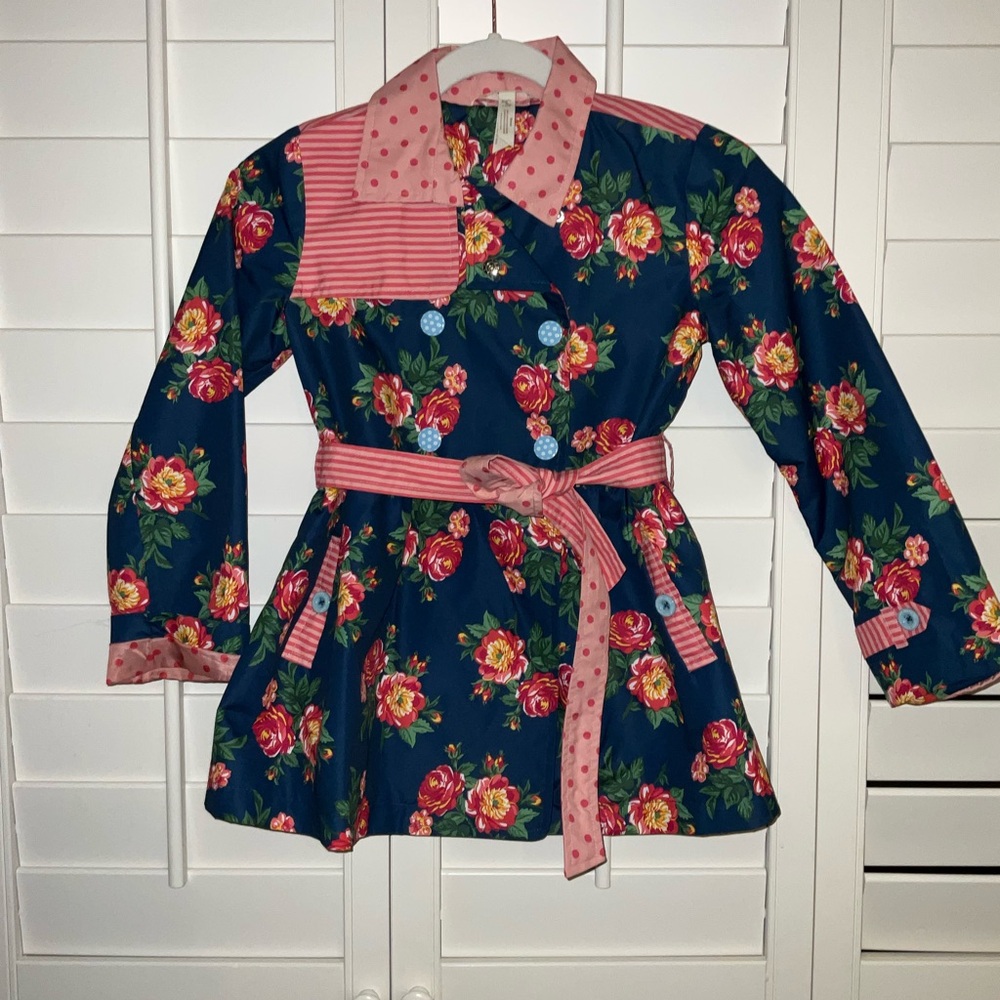 Matilda Jane Navy Floral Raincoat with Pink Accents